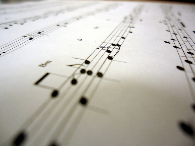 Image of sheet music. From Creative Commons by Brandon Giesbrecht CC BY 2.0 https://www.flickr.com/photos/naturegeak/5819184201/