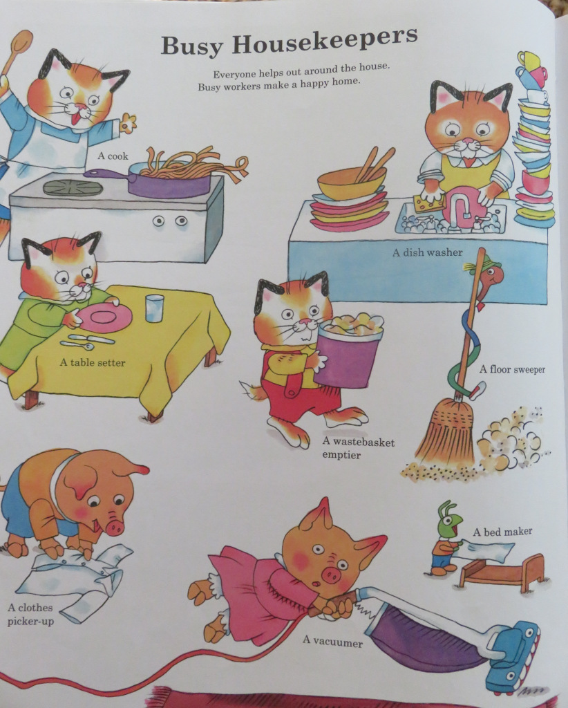 Illustration of animals doing housework from Richard Scarry’s children’s book Busy Busy Town