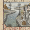 Miniature of Sappho and her companions, from a Dutch translation of Christine de Pizan’s Livre de la Cité des Dames, Bruges, 1475. Image via the British Library, Add MS 20698, f. 73r.